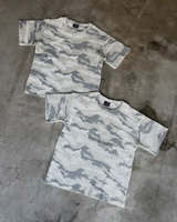 T-shirt Vintage Camouflage en Maille Gaufrée pour Homme, Coton Lourd, Coupe Boxy, Streetwear Oversize, T-shirt Thermique Graphique Camouflage Personnalisé