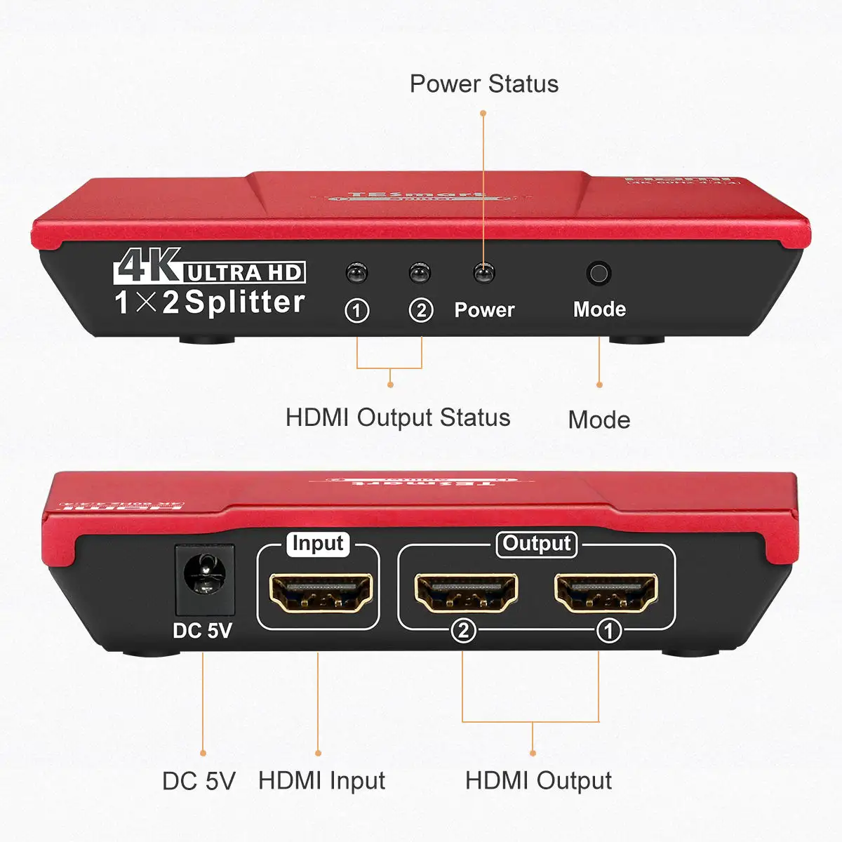Tesmart 1X2 Hdmi-Splitter 1 In 2 Uit Te Breiden Display 1 Tot 2 Cec Dual Monitoren Full Hd 4k 60Hz Video-Splitter