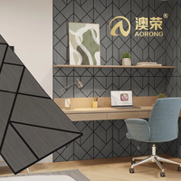 Panel Akustik AoRong Mewah Geometris V Cut Ringan Peredam Suara Berbahan PVC Veneer Polyester Pet Felt untuk Dekorasi Rumah