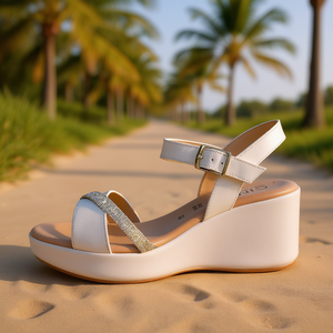 Sandales compensées blanches à plateforme pour femmes, confortables et à talons - Product Image 3