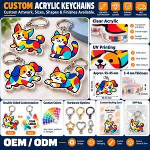 Porte-clés personnalisés en acrylique transparent avec blocs de couleur, motifs animaux, impression UV double face, breloques chat et chien, OEM ODM - Product Image 4