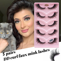 Faux cils européens et américains spectaculaires, 5 paires, bouclés et volumineux, en une seule pièce, simulation naturelle, réutilisables, pour maquillage des yeux