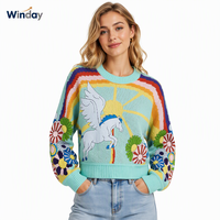 Pull en tricot à manches longues pour femme WINDAY, motif décontracté, col rond respirant, style streetwear et chaud