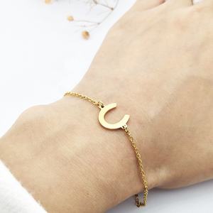 Bracelet fer à cheval Simple en acier inoxydable, accessoires de bijouterie, 1 pièce, en plaqué or 18 carats, lettre U - Product Image 5