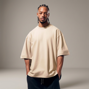 Camiseta de Jersey de Algodón Orgánico Certificado GOTS Ecológico para Hombre T32, 100% Orgánico, Color Marfil Sólido, OFERTA, LIQUIDACIÓN FINAL - Product Image 3