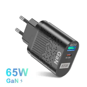 KR UK US EU Plug 65W GaN Pengisi Daya Super Cepat Tipe-c PD QC 3.0 USB Adaptor Daya Laptop Pengisian Cepat Pengisi Daya Telepon Cepat