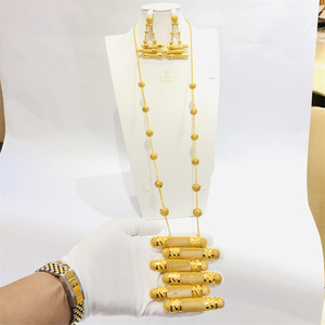 ゴールデンスター サウジアラビア 24K金メッキ ジュエリー アフリカの花嫁用ネックレス イヤリング付き 大きなペンダント ロングチェーンネックレスセット - Product Image 6
