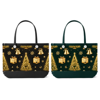 Tas Pantai EVA Hitam Motif Emas Natal Desain Berongga Tas Jinjing Meriah untuk Perjalanan Liburan