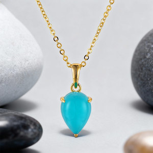 Klasik bentuk pir pirus kalung Stud pernyataan Sepuh emas perak 925 perhiasan batu permata alami perhiasan wanita - Product Image 6