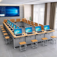 Bureau d'ordinateur simple et double à plateau rabattable, table d'ordinateur multimédia escamotable pour salles informatiques scolaires, usage pour la formation des enseignants et des élèves
