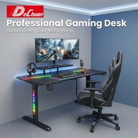 Bureau de jeu RGB 140 cm pour commande en gros avec support d'écran, porte-gobelet et crochet pour casque