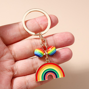 Fashion Colorful Rainbow & Heart Keychain with Bead Charm Cute Creative Decorative <b>Key</b> <b>Ring</b> for Bag <b>Car</b> Accessory Ideal Gift - Product Image 2