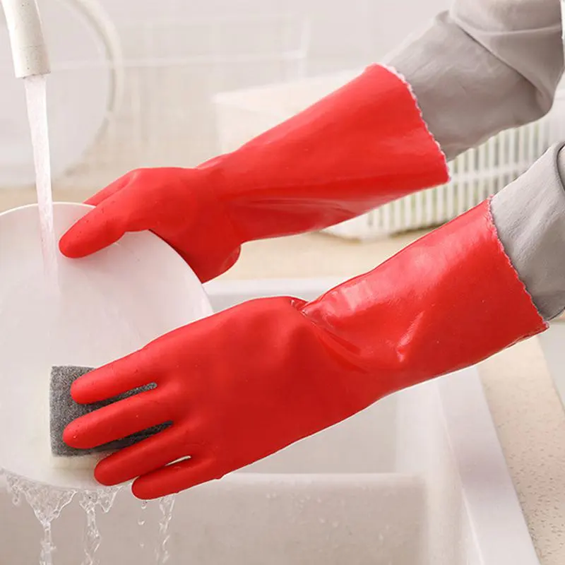 Lange PVC-Reinigungs handschuhe mit Samt bezug