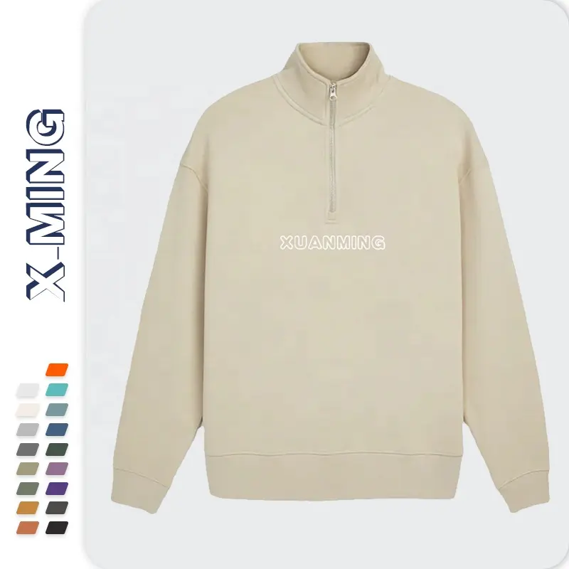 Gute Qualität Großhandel Overs ize Blank 1/4 Reiß verschluss Hoodie Stand Kragen Herren benutzer definierte Puff Print halben Reiß verschluss Sweatshirts Terry Baumwolle