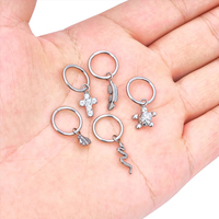 Boucles d'oreilles segmentées à charnière en titane G23, pavées de CZ, pour tragus, lèvre, nez, serpent/abeille/plume/tortue/pendentif, piercing