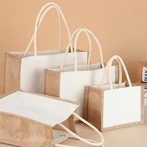 Custom Wholesale Plain Jute Beach Bag Jute Tote Shopping Bag