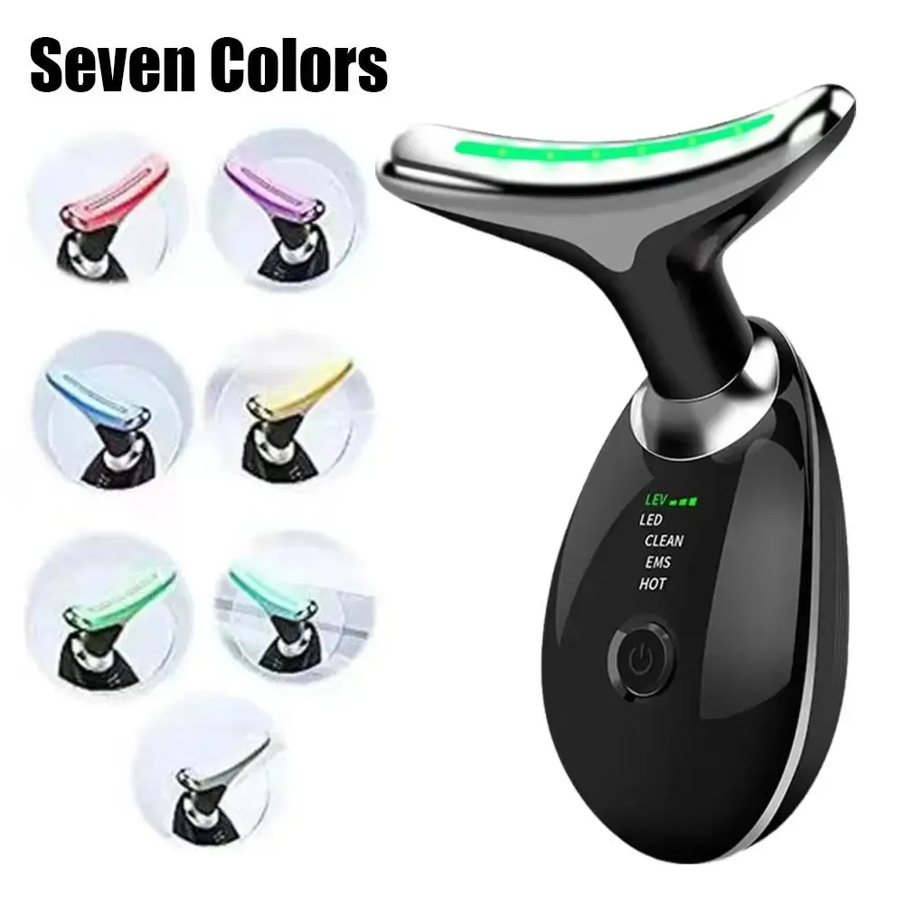 2024 New 3 in 1 Facial Neck Anti Wrinkle Double Chin Remover LED Photon Therapy Microcurrent Face Beauty Massage Device