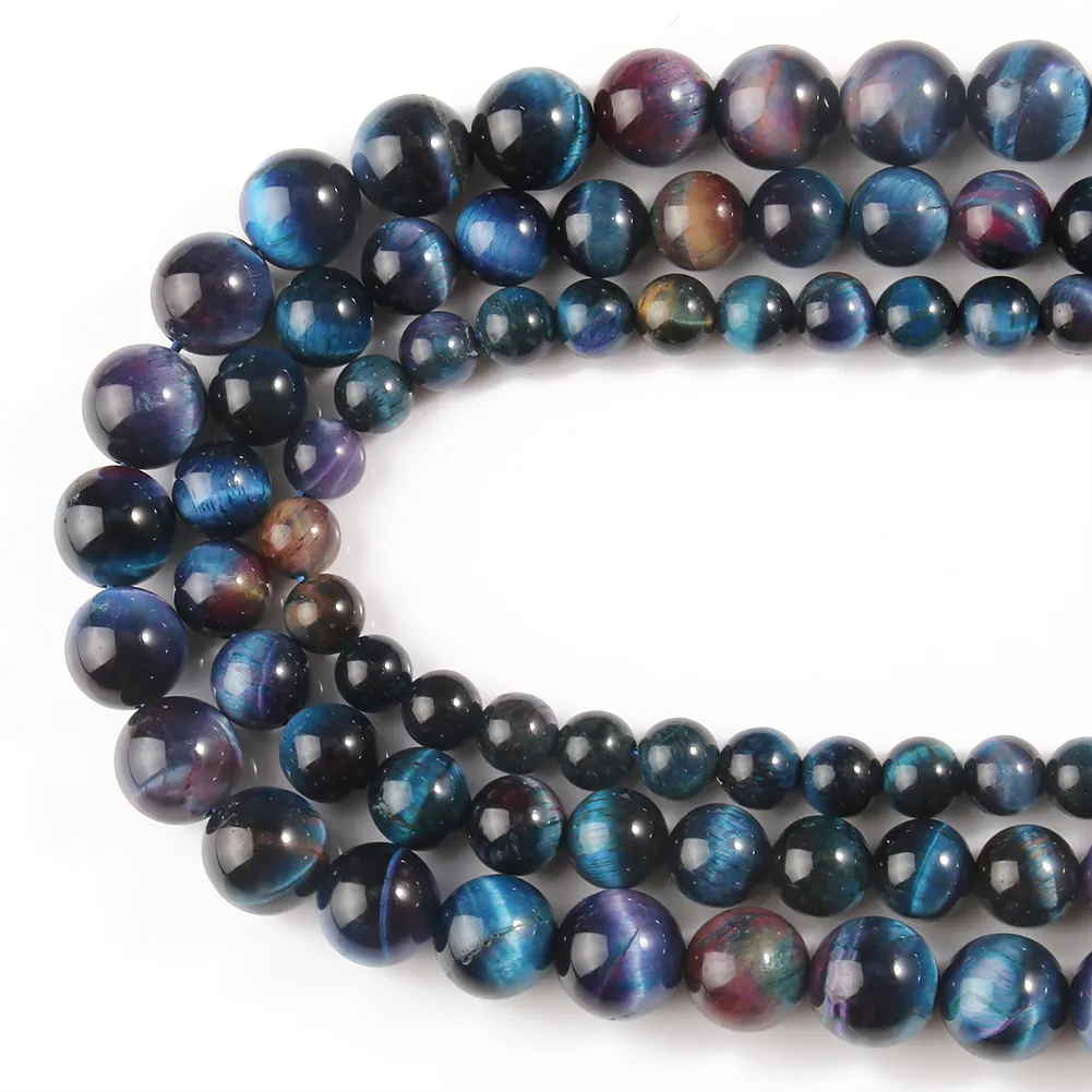 AAA Natural Purple Blue Tiger Eye Round Loose Stone Beads 6/8/10mm for Jewelry Making 15" Strand Mineral Beads