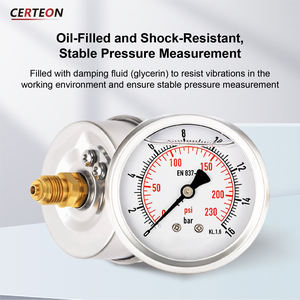 เกจวัดแรงดันสแตนเลสบรรจุของเหลว หน่วยคู่ Bar Psi ความแม่นยำสูง 1/4 BSP สำหรับ<span class=keywords><strong>ไอ</strong></span>น้ำ แบบแกน - Product Image 2
