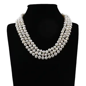 8-9mm Wholesale Sweater chain Length 160 cm Freshwater Potato Shape Pearls