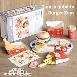 Ensembles de nourriture en bois pour jeux d'imitation, thème Burger <span class=keywords><strong>Shop</strong></span>, jouet de cuisine, comprenant un burger, une boisson gazeuse, <span class=keywords><strong>des</strong></span> frites, et <span class=keywords><strong>des</strong></span> billets de jeu, pour enfants garçons et filles - Product Image 5