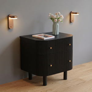 Modern Black Wooden Nightstand with 2 <b>Drawers</b> Minimalist Design Bedroom Furniture Storage <b>Side</b> Table - Product Image 3
