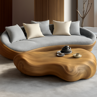 Juego de sofá y mesa de Centro Escultural orgánico Acabado convertible de madera maciza con diseño minimalista curvo para apartamento u hotel