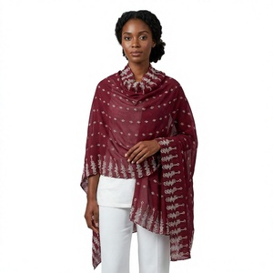 Wholesale Custom Geometric Pattern Embroidered Cotton Women Shawl Breathable Lightweight Daily Wear Scarf Wrap Bulk - Product Image 1