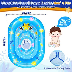 Flotador de Piscina para Bebés con Diseño de Animales Marinos Azules, con Toldo Removible y Asiento de Seguridad Ajustable - Product Image 3