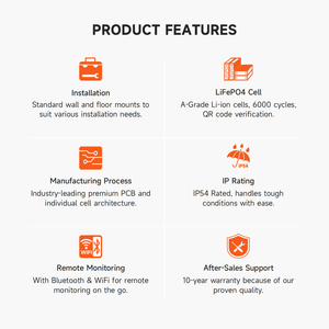 סוללת ליתיום KEVOLT לאחסון אנרגיה ביתי, קיר כוח סולארי, 10 קוט\\\"ש, 48 וולט, 200 אמפר/שעה, LiFePO4, למערכת סולארית - Product Image 3