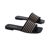 Sandalias planas cuadradas sin cordones para mujer, de punto, con una sola tira, estilo informal, para exteriores, nueva moda de verano 2026, populares en internet, para estudiantes