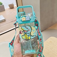 Md181 Bouteille d'eau en plastique à double boisson avec sangle Bouteille d'eau portable pour étudiants Gobelets en plastique à paille pour enfants