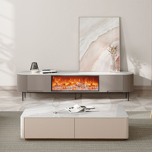 Meuble TV moderne et simple avec foyer électronique à flamme 3D, armoire au <span class=keywords><strong>sol</strong></span> intégrée, design panneau rocheux, meubles TV - Product Image 5