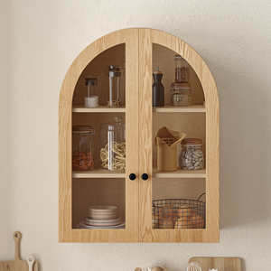 Armário de Parede Arqueado, Armário de Armazenamento de Parede em Madeira com Prateleira Ajustável, Armário Flutuante Decorativo - Product Image 2