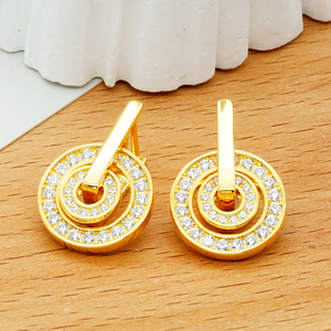 Pendientes de Oro Sólido Radiante de 9K/14K/18K con Círculos Concéntricos y Diamantes Micro-Pavé para Joyería Moderna y Elegante - Product Image 6