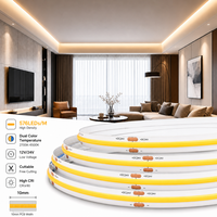 Bande lumineuse LED COB haute densité 576 LED/m, PCB 10 mm, double température de couleur, 12V 24V, CCT réglable, éclairage linéaire