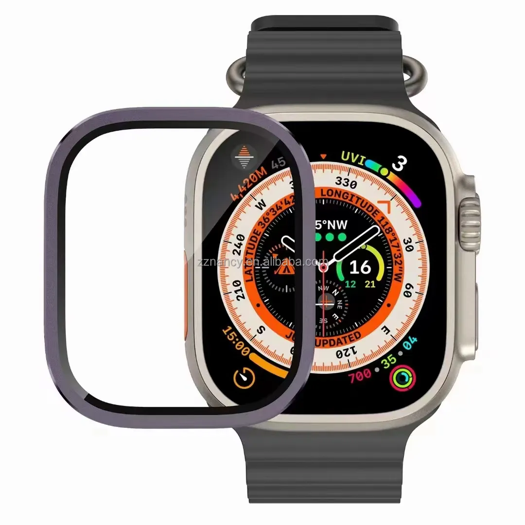 Yeni varış alüminyum alaşım tam kapak temperli cam saat ekran koruyucu için Apple Watch Ultra 49mm