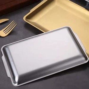 Premium Paslanmaz Çelik Dikdörtgen Tepsiler Altın Gümüş Servis Tabakları Barbekü Suşi Restoran Mutfak Yemek Servis Tepsileri - Product Image 6