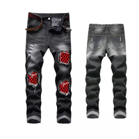 Pantalones Vaqueros de Diseño Personalizado, Estilo Casual, de Alta Calidad, con Parches de Colores, Desgastados, Corte Recto para Hombre