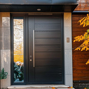 Zwarte entreedeur moderne beveiligde voordeur aluminium draaideur exterieur villa huis hoofdingang dubbele massief houten geluidsdichte deur - Product Image 1