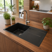 Évier en granit noir anti-rayures de haute qualité, très demandé, à cuve unique, pour salle de bain et cuisine, sans robinetterie ni plateau