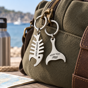 Ensemble de porte-clés personnalisés en acier inoxydable en forme d'océan, avec motifs de poisson, coquillage, hippocampe et tortue - Product Image 3