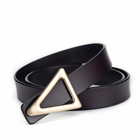 Ceinture fine en cuir pour femme, ajustable, noire, avec triangle doré en alliage, style décontracté, pour cintrer la taille – Grande Vente