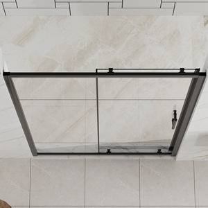 <span class=keywords><strong>Porte</strong></span> de <span class=keywords><strong>douche</strong></span> coulissante carrée noire moderne brossée avec cadre, élégante et durable, en verre trempé et alliage d'aluminium pour améliorer votre salle de bain - Product Image 6