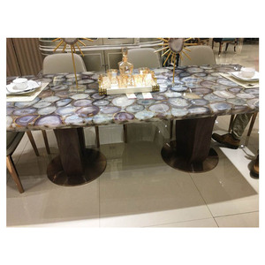 Đá quý tự nhiên đồ nội thất sang trọng của đá màu xám mã não vòng bàn ăn - Product Image 2