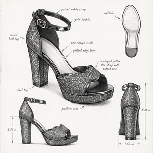 Sandali con plateau e tacco grosso in PU <span class=keywords><strong>argento</strong></span> glitterato di lusso da donna, perfetti per serate, feste, discoteche e matrimoni - Product Image 3