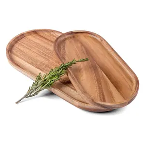 Rectangular Oval Shaped Wood Plates for Charcuterie Cheese Bread Fruit Vegetable Dip Sushi Food Rustic Serving Platter