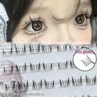 Faux cils synthétiques faits main, style chat à quatre feuilles, motif lapin mignon, base pointue, grappe unique, simulation naturelle