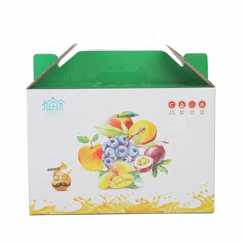 Recycelte Lieferung Gefrorenes frisches Gemüse und Obst karton Verpackung Mail Wellpappe Obst Geschenk box mit Griff für Mango