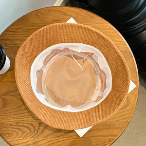 Casual Corduroy Fisherman Hat Embroidery Logo Women's Autumn Winter Small Batch Foldable <b>Large</b> Brim Sunshade Breathable Warm - Product Image 6